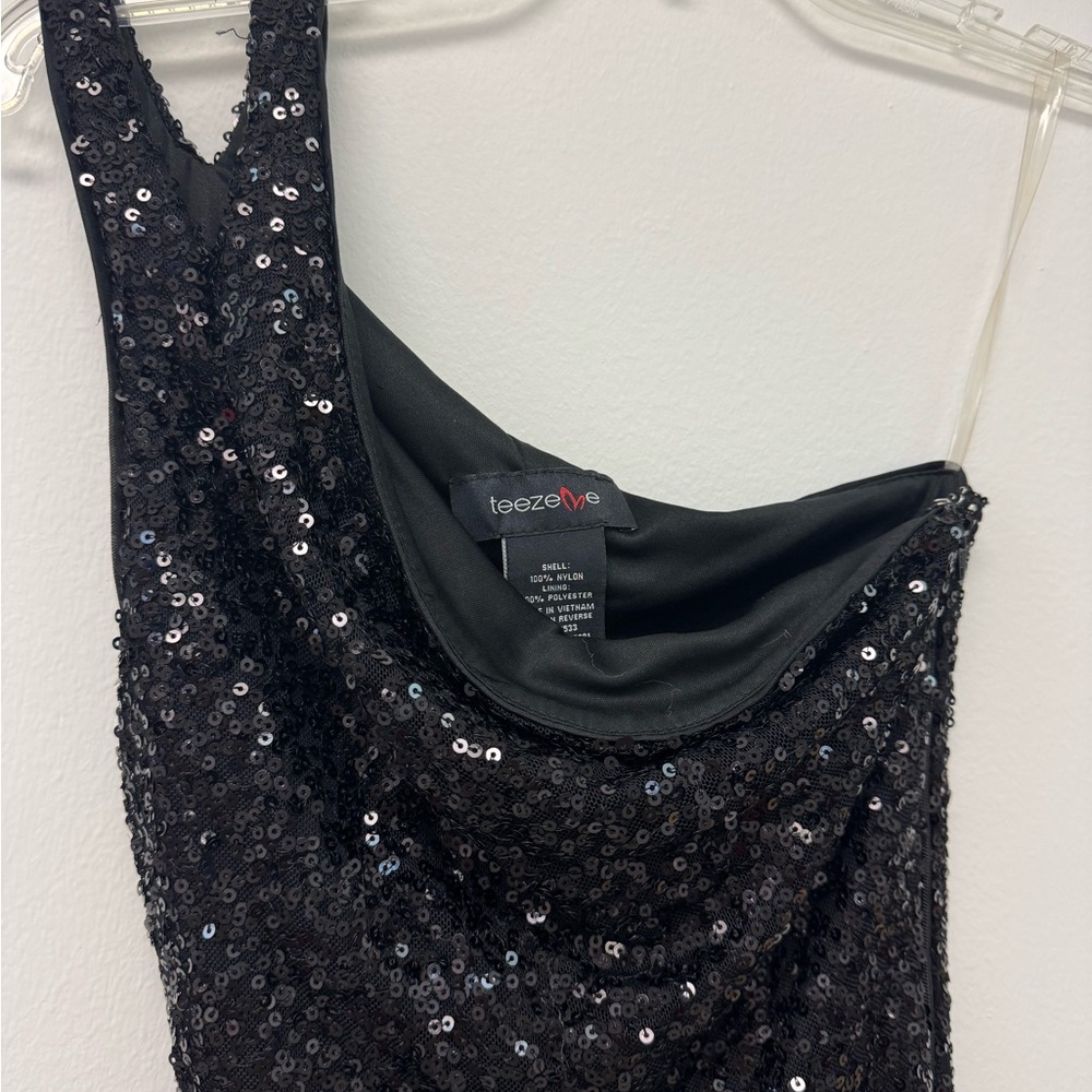 Teeze Me Black Sequin One Shoulder Cocktail Dress